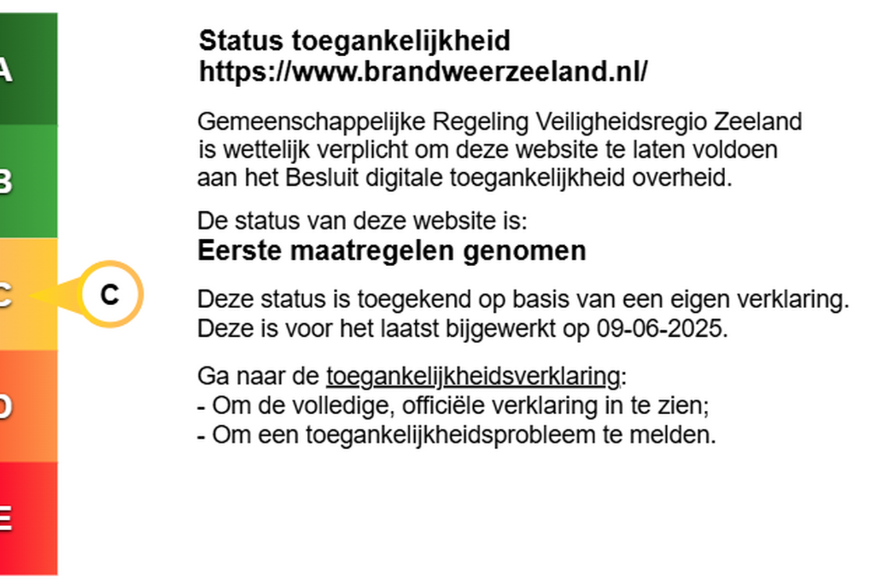 Toegankelijkheidsverklaring Brandweer Zeeland